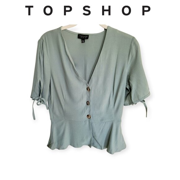 Topshop Sage Tie-Sleeve Viscose Blouse NWT Size 2 - Picture 1 of 10